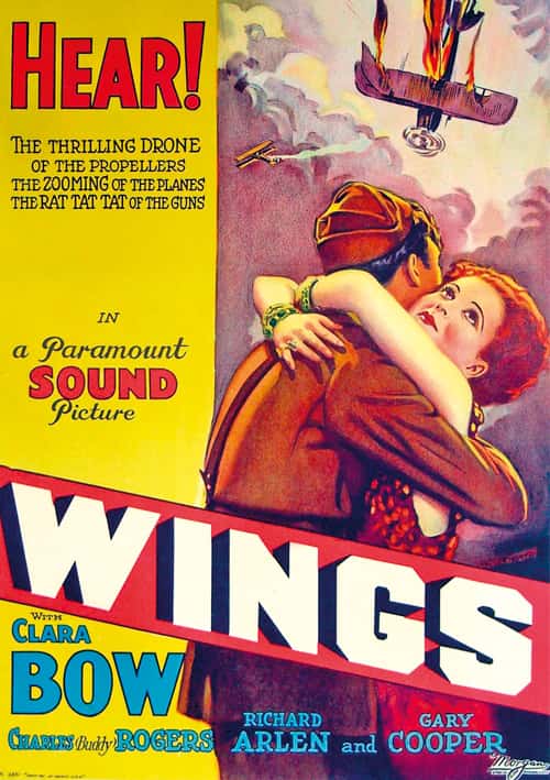 Cartell de Wings (1927), de Wiliam A. Wellman guanyadora de l'Òscar a la millor pel·lícula en la seva primera edició